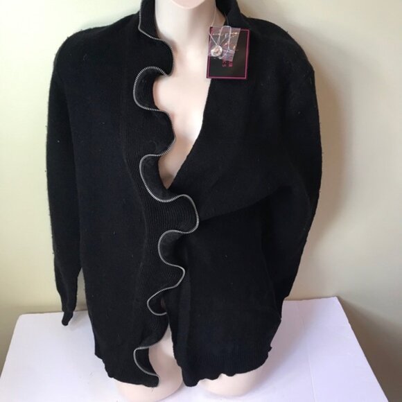 Colour Works NEW Wool Zip Ruffle Sweater Jacket Preppy Cardigan Purple Y2K Top L - Picture 1 of 13